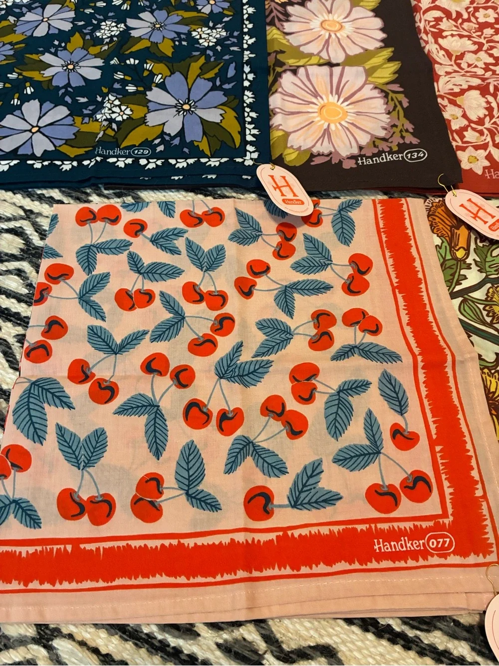 Choose 4!! Handkerchief Bandana Set by Hanker – Multicolor Floral & Fruit Prints
